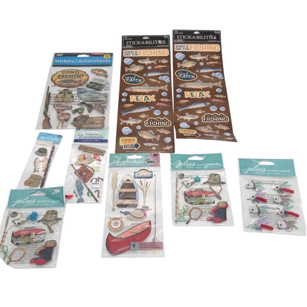 Fishing Scrapbook Stickers Jolee's Boutique Stick-A-Bilities Sandylion lot of 9